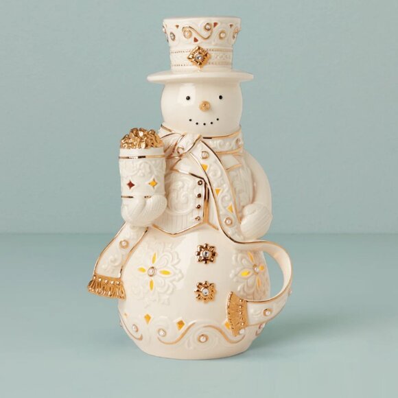 NEW Porcelain Lenox Florentine & Pearl Lite-Up SNOWMAN 24KT Gold Accents w/timer - Picture 1 of 3